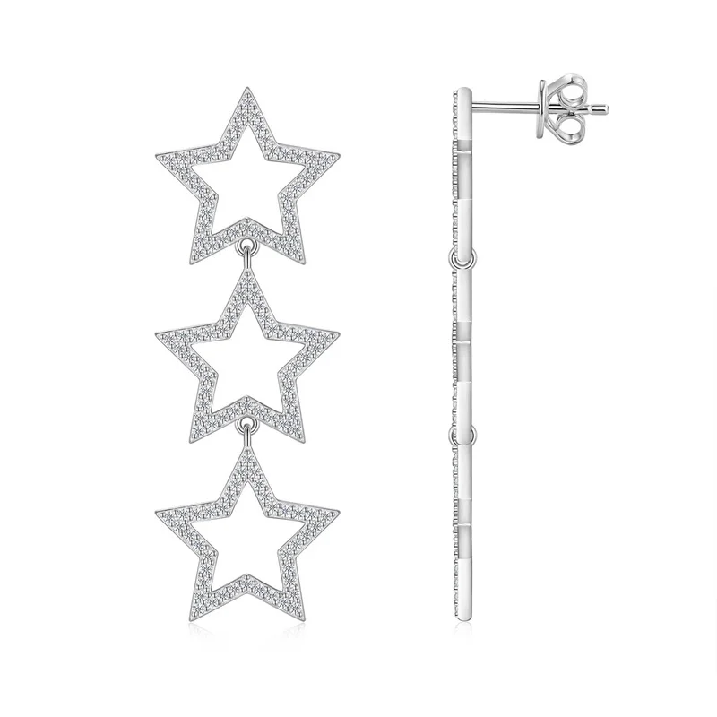 ZFSILVER Fashion Trendy Classic s925 Silver Color D Moissanite Hollow Star Earrings Charms Women Accessories Jewelry Gift E17084