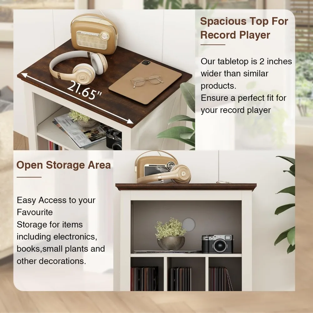 حامل مشغل التسجيل، طاولة نهاية من 3 طبقات، حامل القرص الدوار مع مساحة تخزين تسجيلات الفينيل، عرض خزانة حامل السجل الخشبي #3