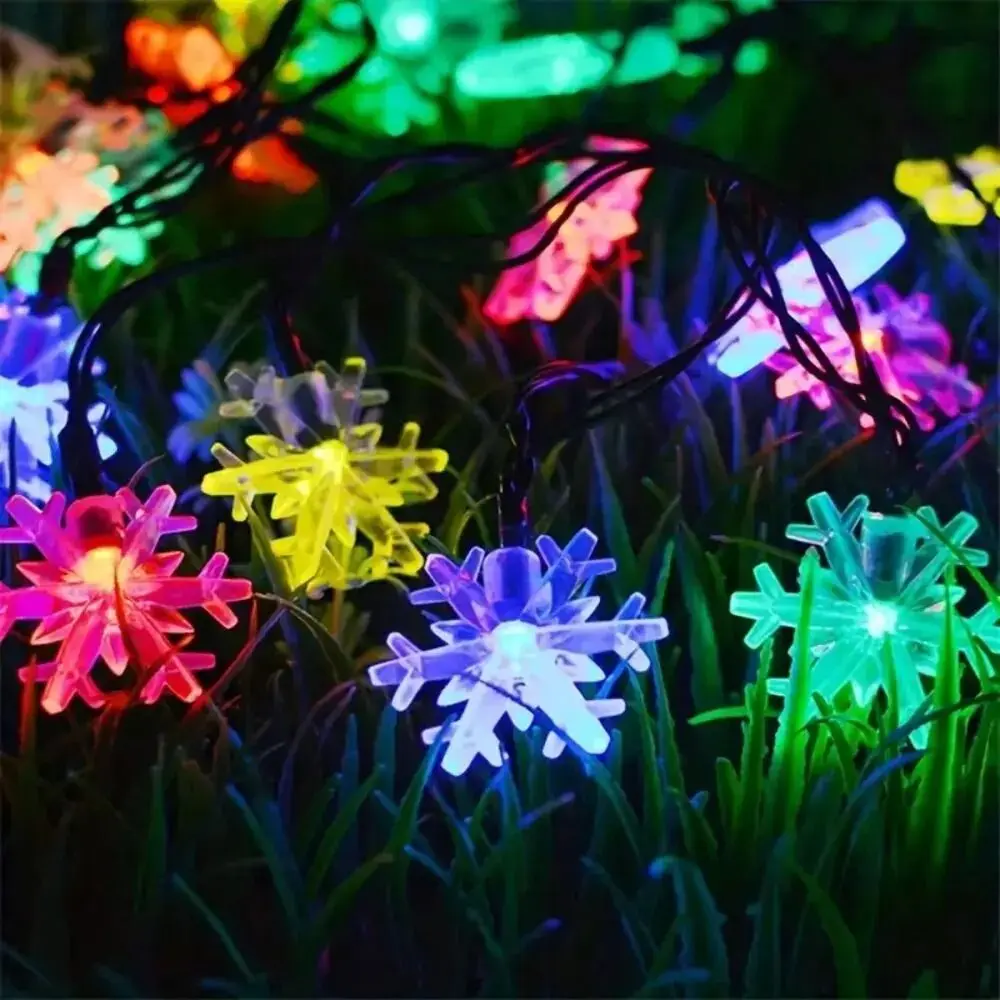 Solar Snowflake Lights String Waterproof House Decorative Fairy Light Interior Decoration Warm White Christmas LED Lights