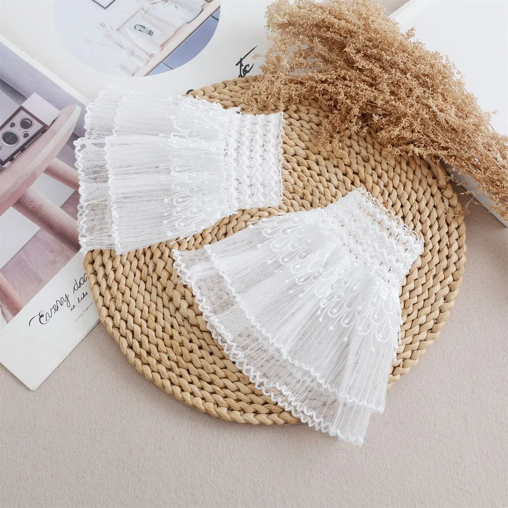 

Gift Double Layer Lace Fake Cuffs Flower Pleated Horn Cuffs Decoration Solid Sweet Lace Sleeve Photo Prop