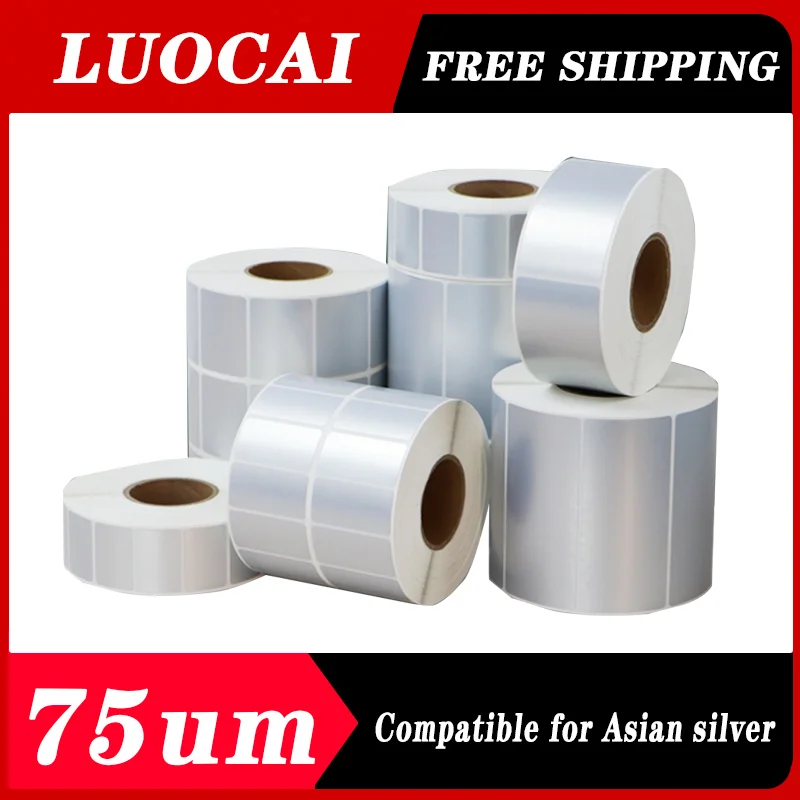 1 Roll 75um Thickened For Asian silver self-adhesive matte silver barcode machine label paper Equipment adhesive blank paper