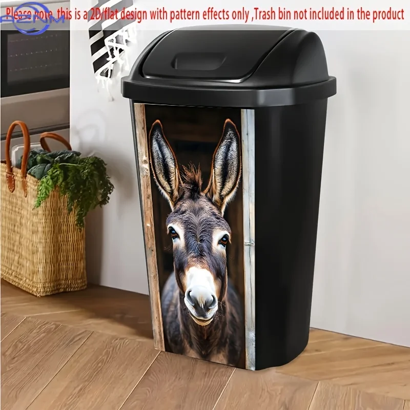 1pc of 2D Trash Can Decal, Measuring  by  cm, Featuring a Donkey'S Head Design Within a Wooden Frame. This Creative Sticker Is