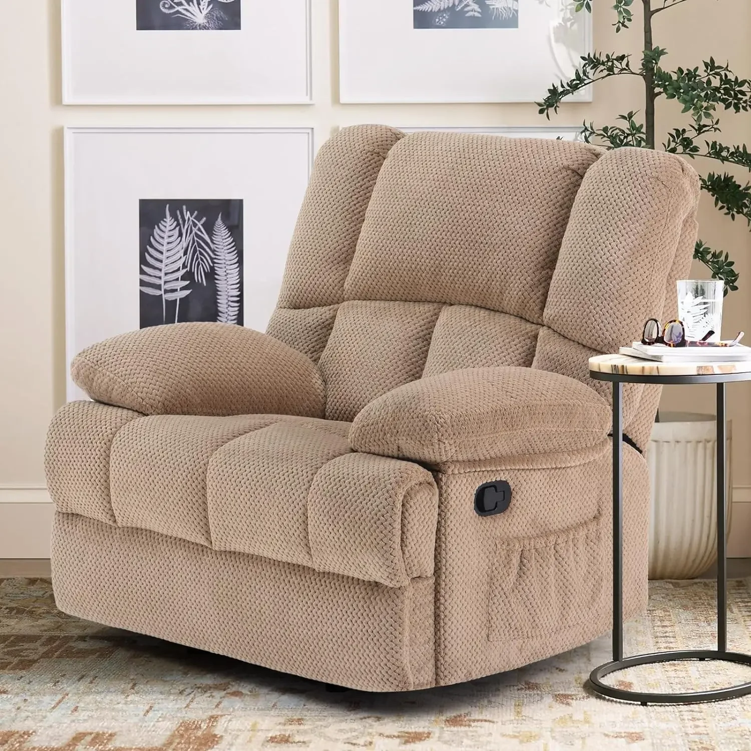 Nordic Oversized Rocking Rocker Recliner Chair For Living Room Adults Camel Comfortable And Durable To Sit On Easy To Assemble