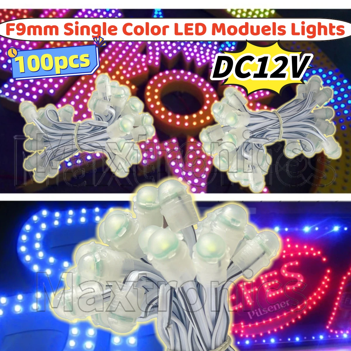 DC12V 100 stks Outdoor Logo Billboard F9mm Enkele Kleur LED Moduels Verlichting voor Reclame Sfeer Waterdichte Led Punt Lamp