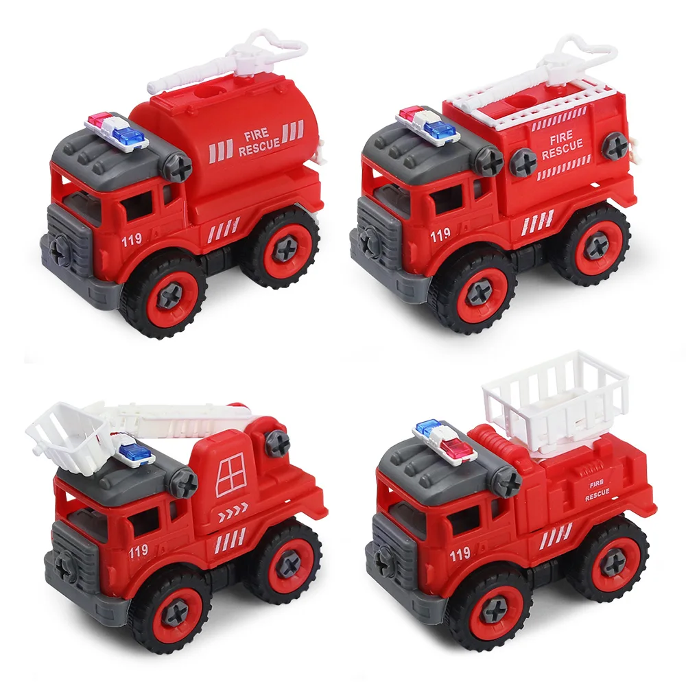 4 Pcs Set DIY Disassembly Assembly Engineering Truck Fire Car Model Screw Tool Educational Toys for Boys Kids Birthday Gift