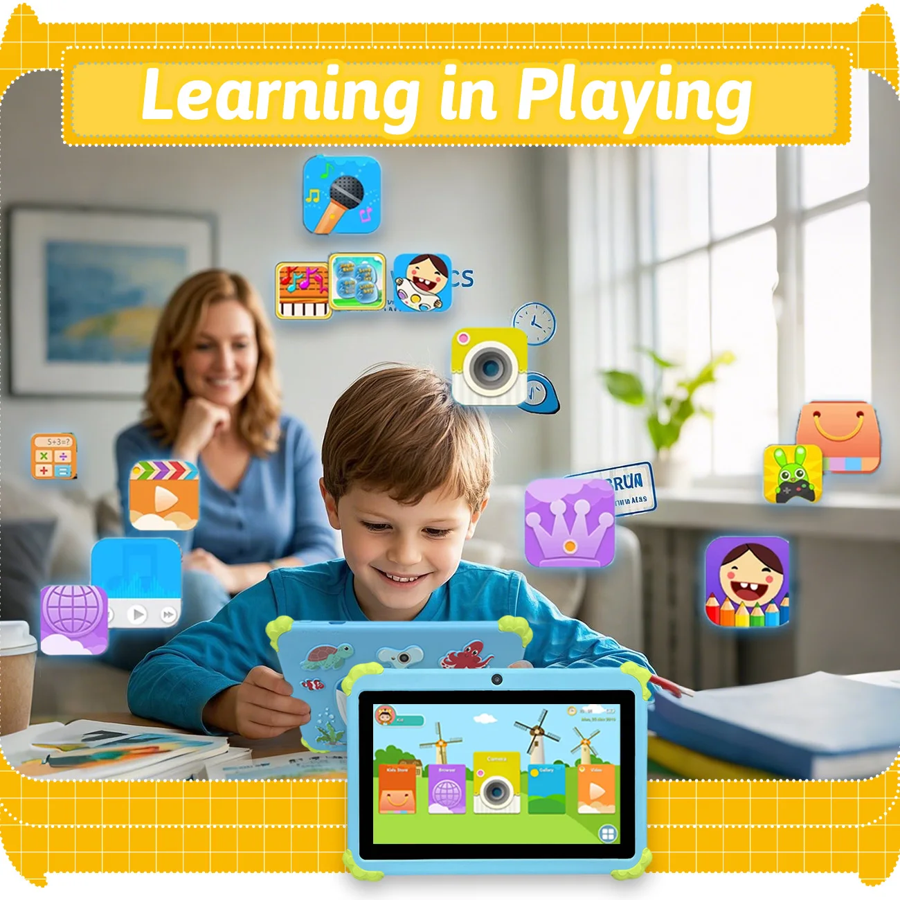 Tableta para niños, tableta Android 12, tableta de 7 pulgadas, cámaras duales, juguetes educativos de aprendizaje, regalos para niños y niñas