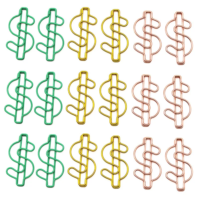 Metal Dollar Shape Paperclips Rose Gold Paper Clips Document Papers Classification Metal Paper Clip Gold Clips For Paper Clamp