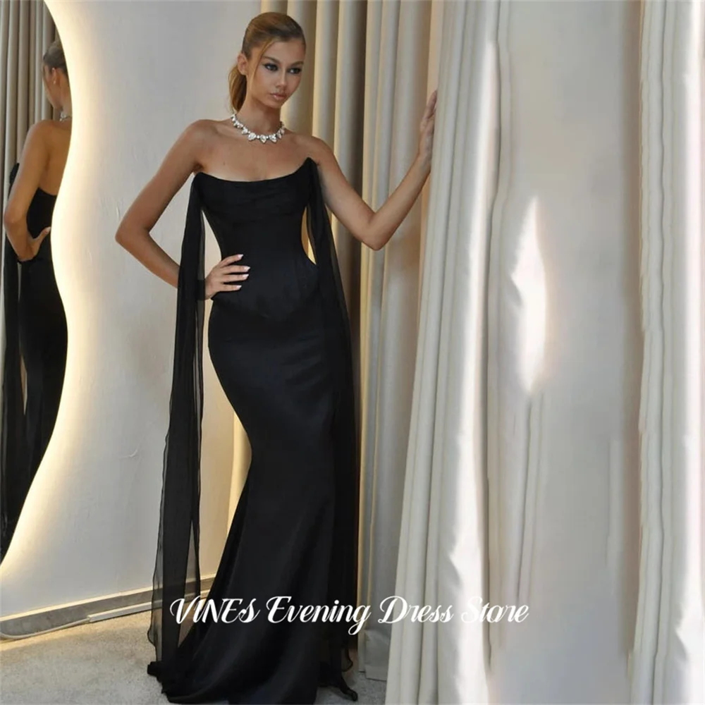 

VINES Black Glamorous Evening Dresses with Lace Up Corset Back Gala Dresses Mermaid Prom Dresses Satin Party Dress Customized