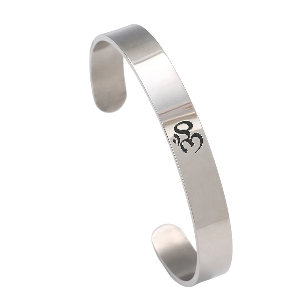 Stainless Steel Om Symbol Bracelet Sanskrit India Hinduism Openable Bangle Buddhism Meditation Healing Woman Man Punk Jewelry