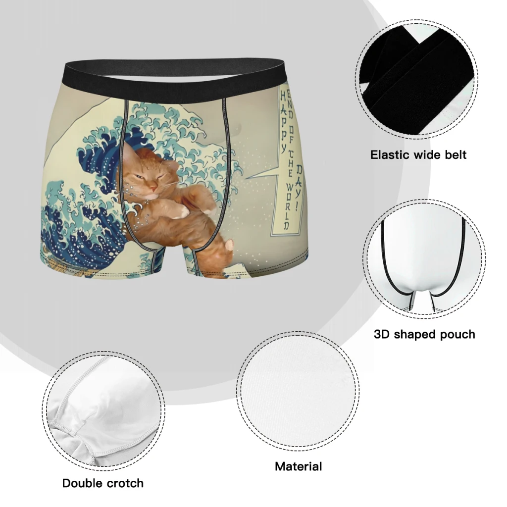 Cat Meme Funny Katsushika Hokusai Underpants Homme Panties Male Underwear VentilateShorts Boxer Briefs