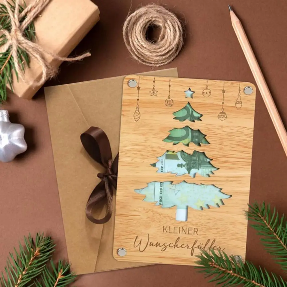 17cm Wooden Crafts German Blessings Greeting Engraved Money Tree Board Double-Sided Traditional Wooden Holiday Christmas Gift