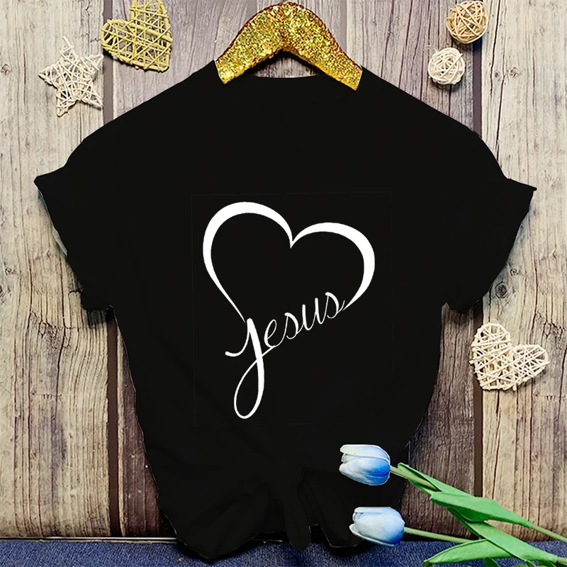 Fashion Shirts Tee New Hot Christianity Jesus Love Print T-Shirts Women Summer Casual T-Shirts O Neck Short-Sleeved T-Shirts