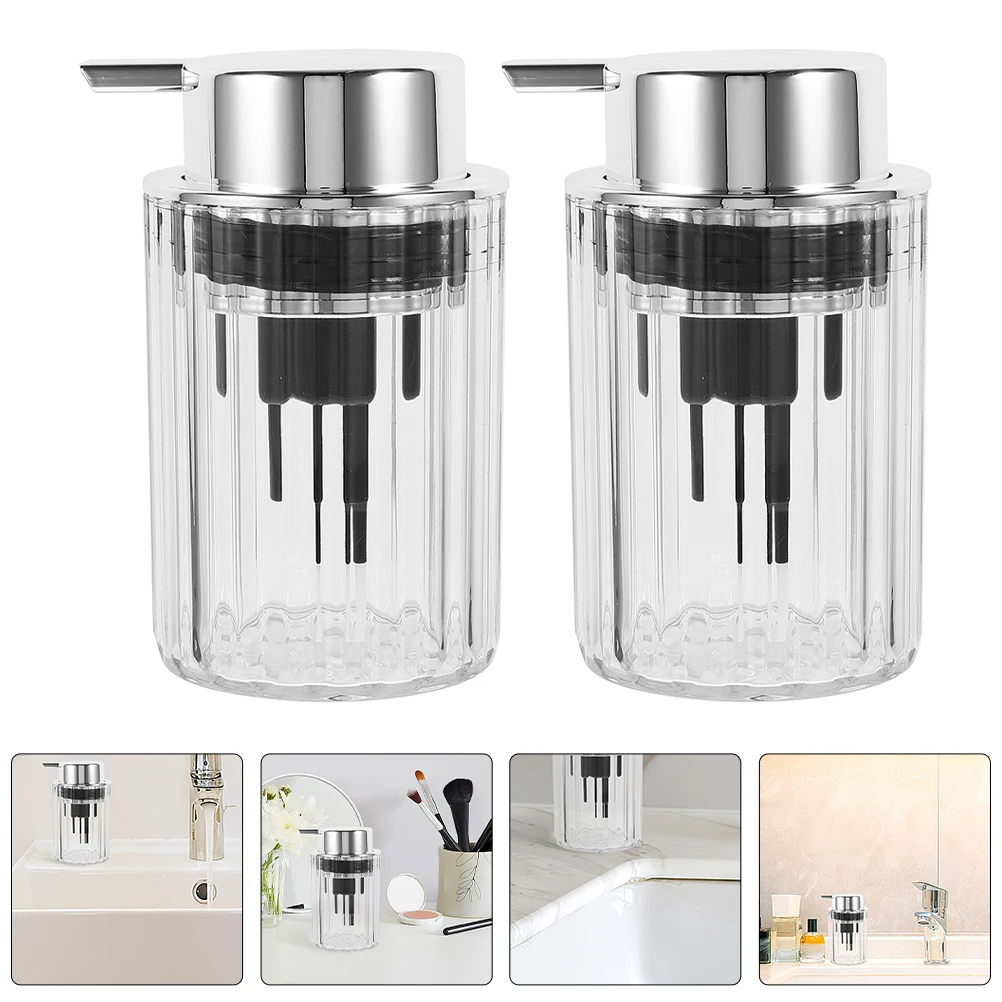 

2 PCS Bottle Foam Lotion Container Hand Soap Dispenser with Pump Facial Cleansing Silver