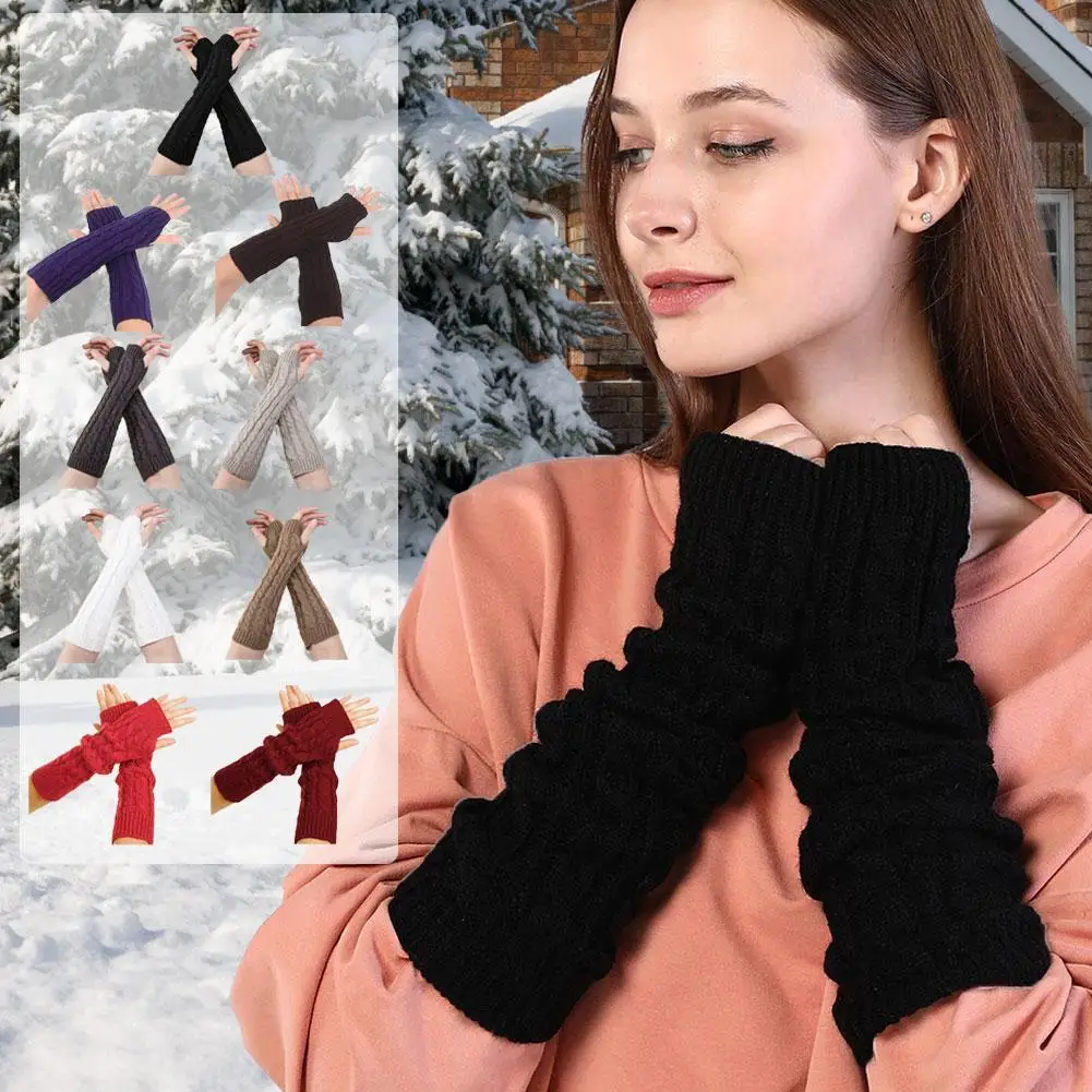 

1 Pair Long Fingerless Gloves Women's Arm Warm Fingerless Knitted Long Gloves Casual Soft Girls Goth Clothes Punk Gothic Glove