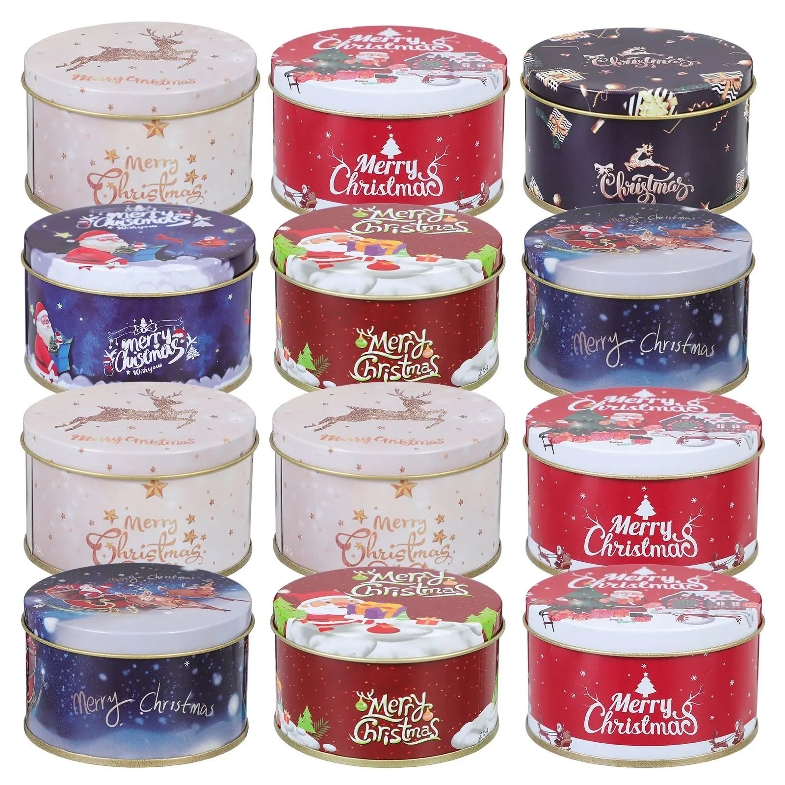 

12Pcs Christmas Cookie Tins with Lids for Gift Giving Christmas Cookie Jar Round Metal Cookie Tins for Gift Giving