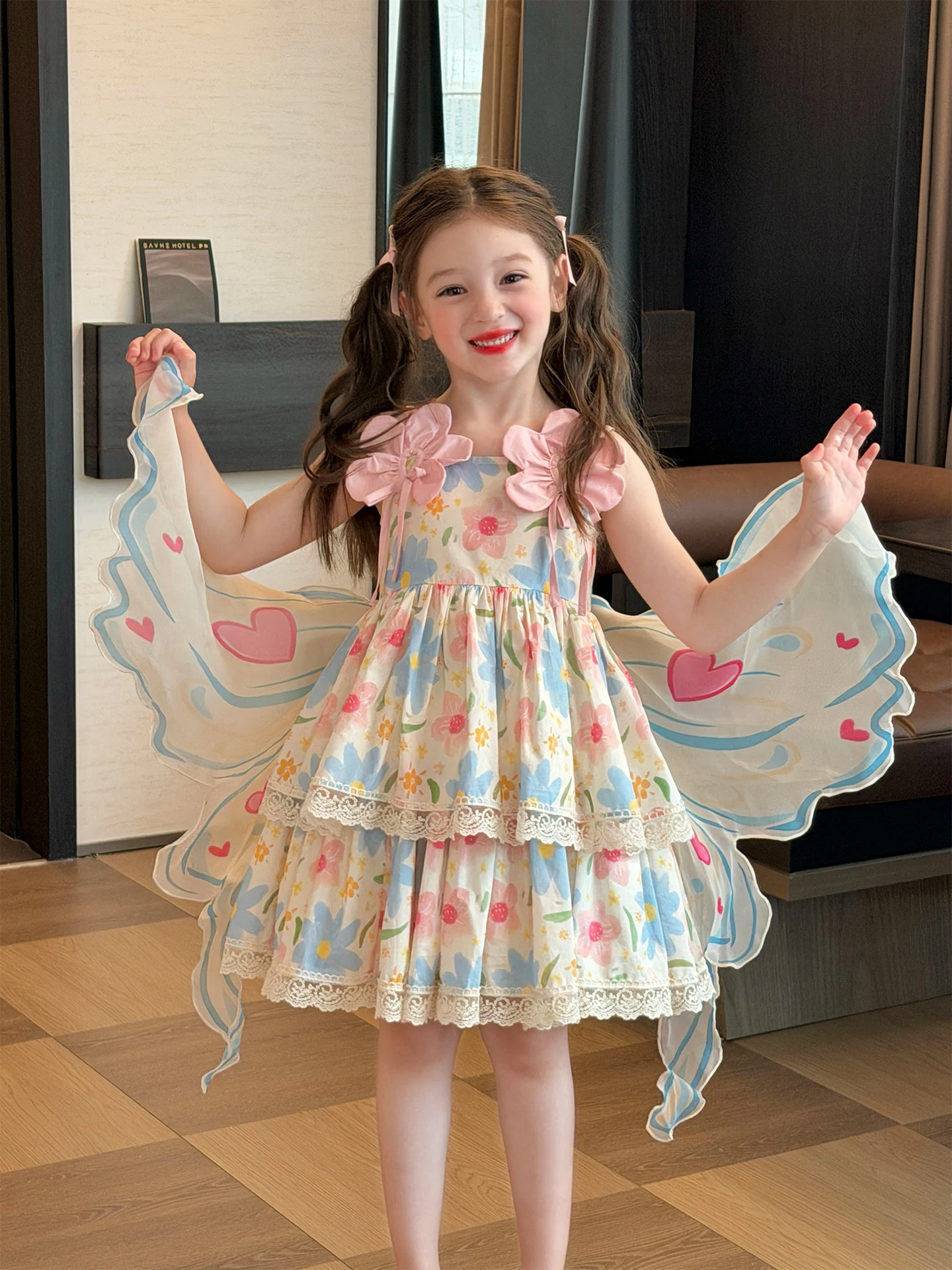 cute-floral-halter-dress-for-girls-summer-children's-clothing-country-style-gown-with-wings-high-waist-soft-comfortable-fabric