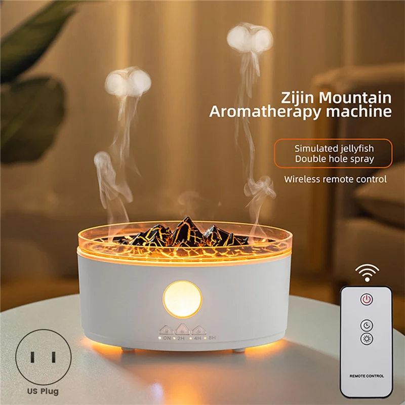 ABKR-초음파 에센셜 오일 디퓨저 가습기 아로마테라피 불꽃 화산 조명 타이머플레임 침실용 멀티컬러 미국 플러그