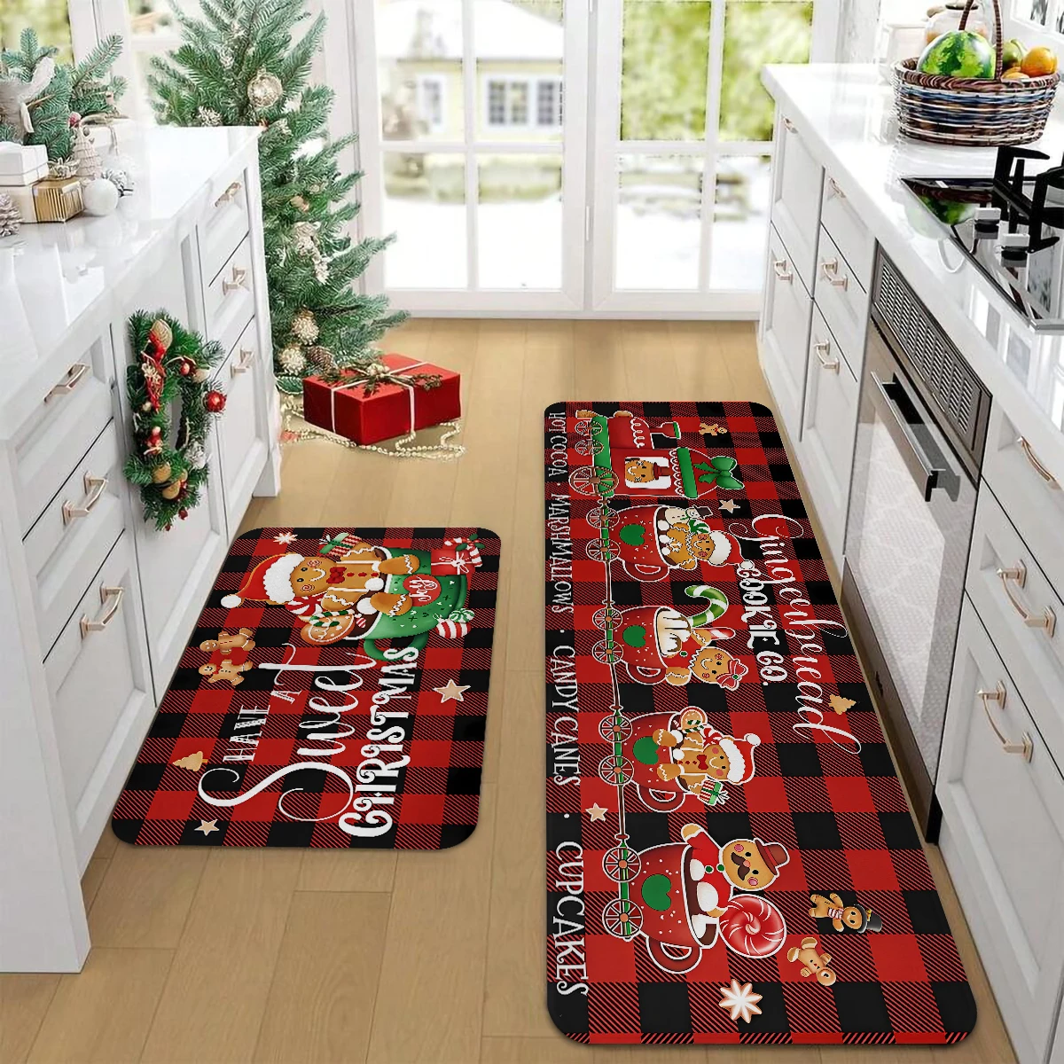 1 قطعة عيد ميلاد سعيد المطبخ الديكور السجاد الكلمة حصيرة عيد الميلاد قطار الزنجبيل رجل تصميم المضادة للانزلاق لينة الفانيلا الكلمة حصيرة #3