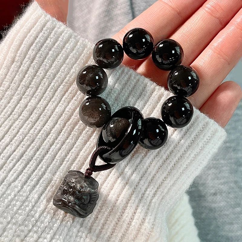 

Obsidian Small Hand Twist Female Fingertip String Around Finger Soft Wake Lion Pendant Wen Play Buddha Bead Guardian Accessories