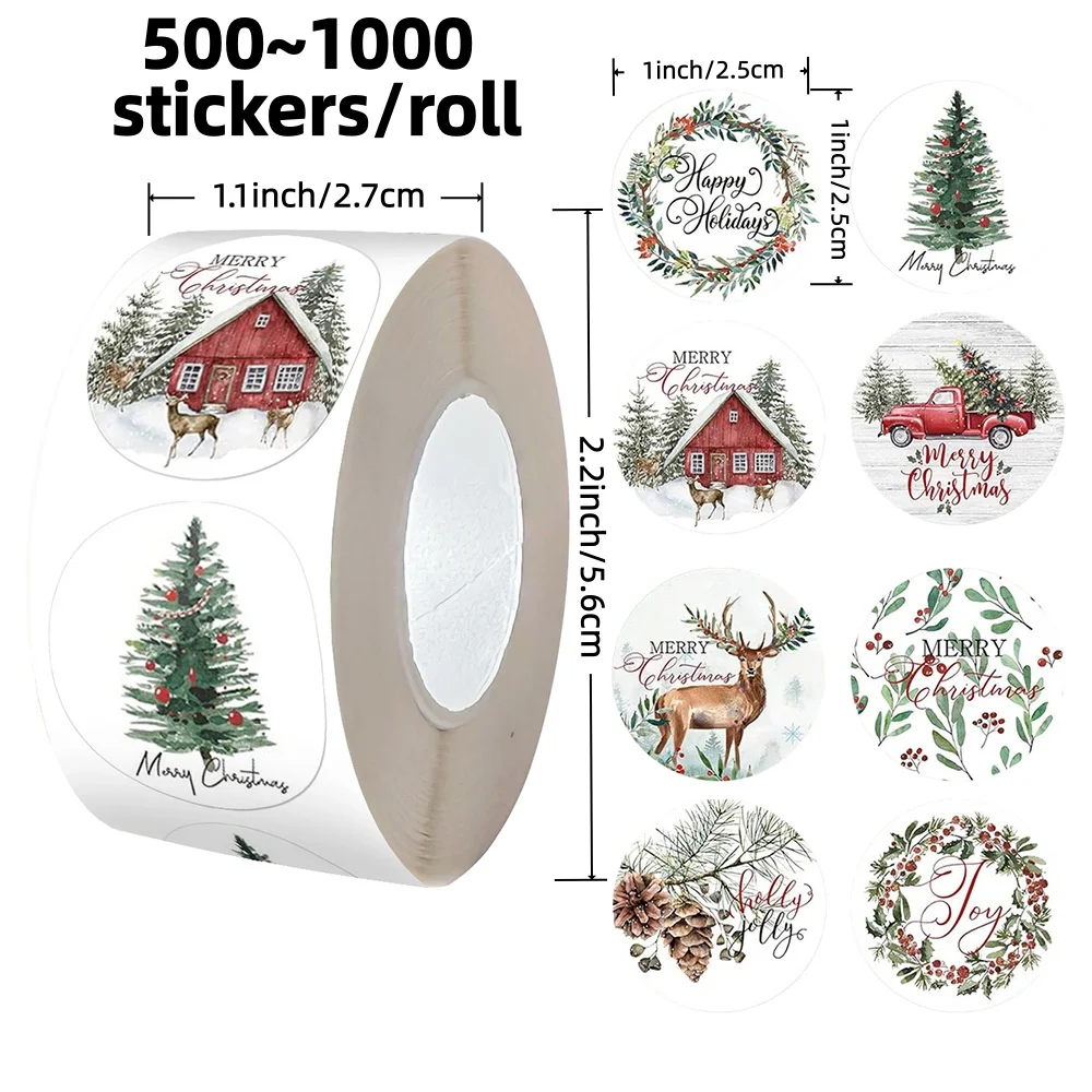 

500~1000 stickers/roll 1inch/2.5cm Christmas Stickers Presents Cards Tag Self Adhesive Seals Label Scrapbooking Stickers