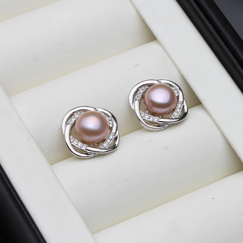 925 Sterling Silver Earrings For Women,wedding Freshwater Natural Pearl Earrings For Mother Birthday Present White