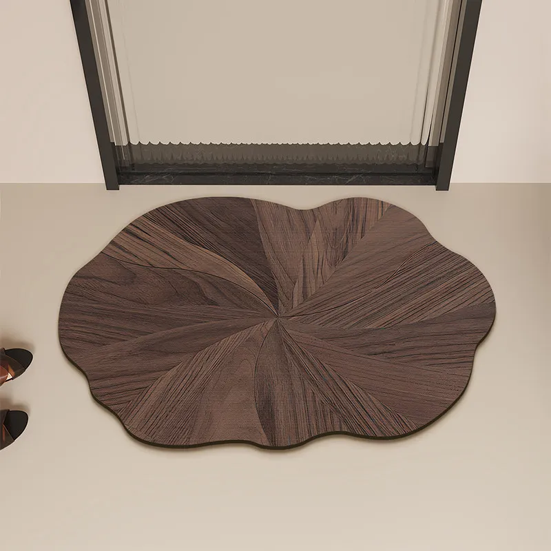 VIKAMA Imitation Wood Grain Irregular Cloud Doormat Non Slip Washable Floor Rug Minimalist Neutral Entryway Bathroom Decor Mat