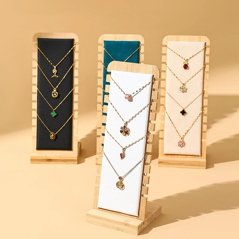 Bamboo Jewelry Display Stand Necklace Display Stand Wooden Multiple Necklace Easel Showcase Display Holder for Necklaces