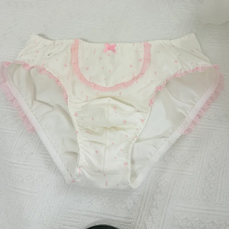 Men Lace Underwear Comfortable Printing Sexy Briefs Convex Pouch Design Cotton Sweet Cute Lolita Panties Sissy Cosplay Costumes