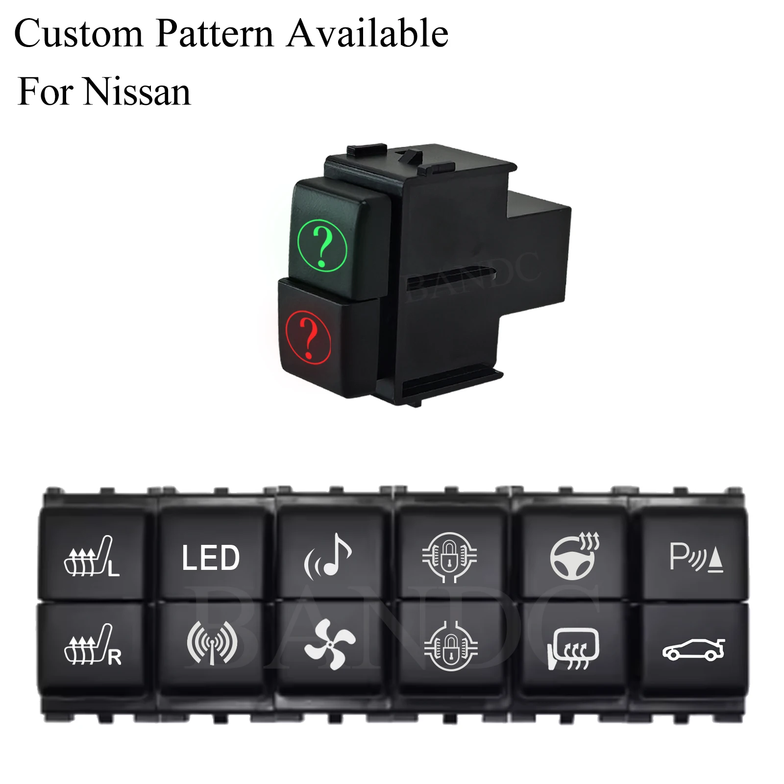 Custom Dual Push Button Switch – Latching / Momentary ON-OFF, Green & Red LED, for Nissan X-Trail T31 Navara D40 Pathfinder R51