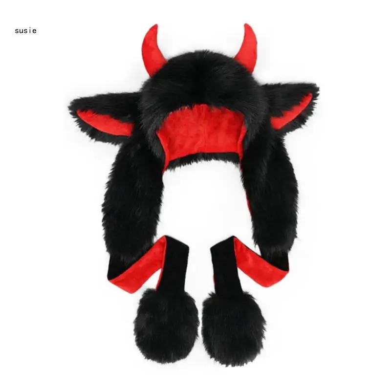 

X7YA Plush Anime Ear Hat for Women Yak Ear Flap Hat Warm Animal Ear Hat Outdoor Sports Hat Cold Weather Windproof Headgear