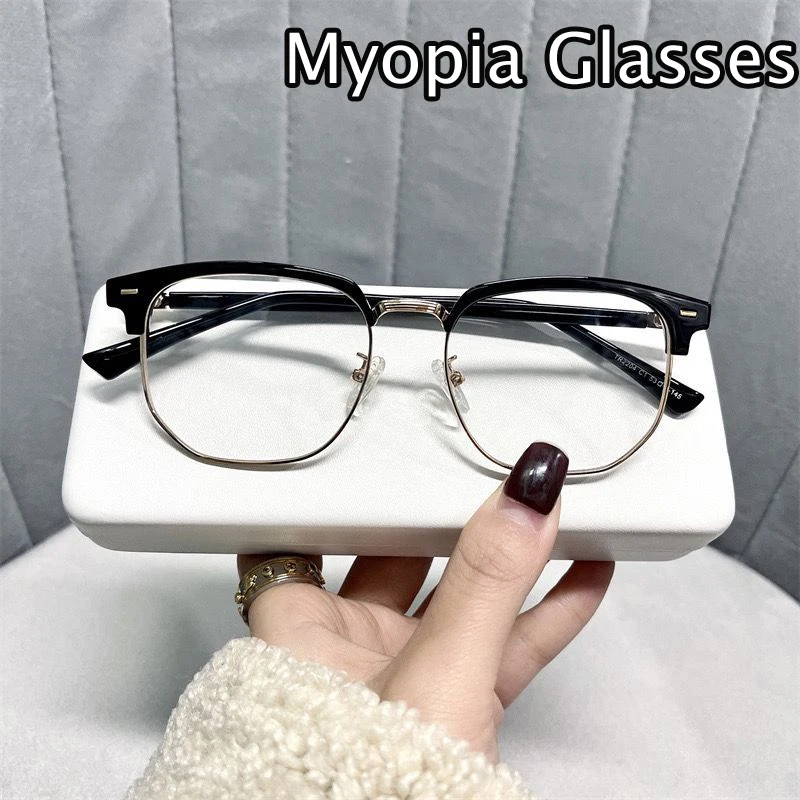 

Square Half Frame Glasses Unisex Women Men Myopia Eyeglasses Prescription Ladies Optical Near Sight Eyewear Diopter 0 To -4.0