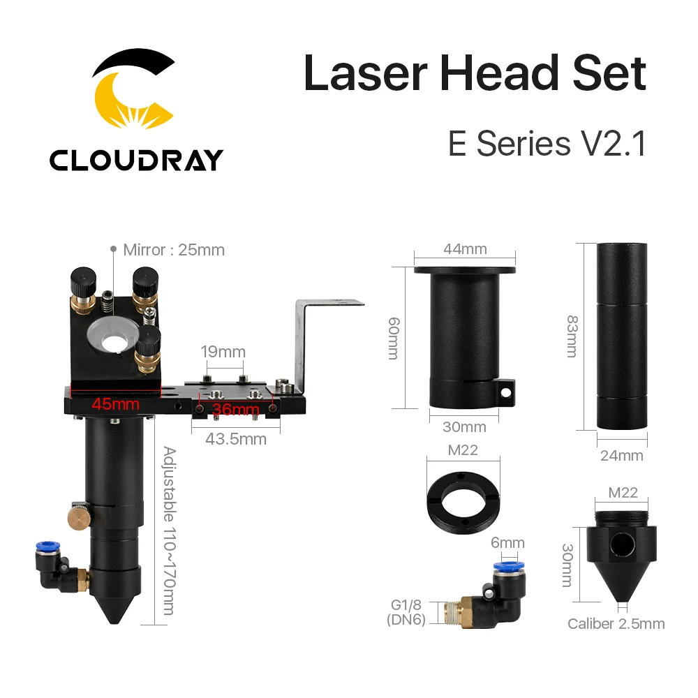 Cloudray 30Pcs E Series CO2 Laser Head Set