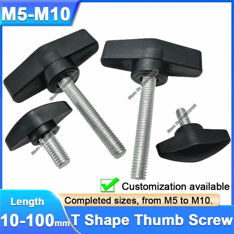 2/4/10pc T-Handle Screws M5 M6 M8 M10 Carbon Steel T Shape Hand Tighten Thumb Screw Plastic Head Hand Knob Screw Bolt L=10-100mm