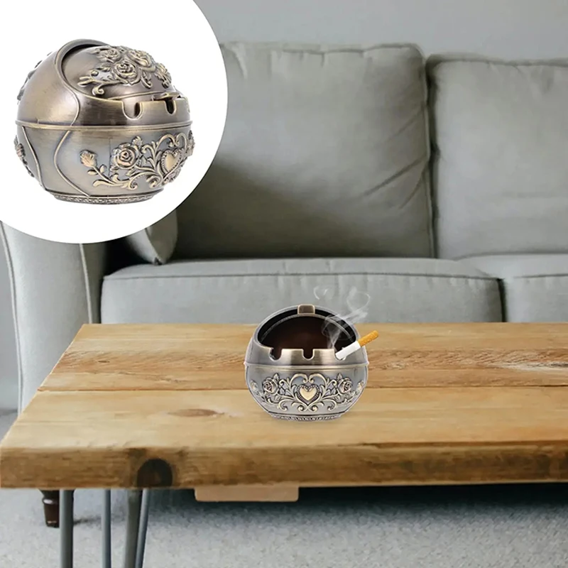 

Zinc Alloy Ashtray Metal With Cover Anti-fall Windproof Ashtray Home living Room Tea Room Table Decoration Birthday Gift