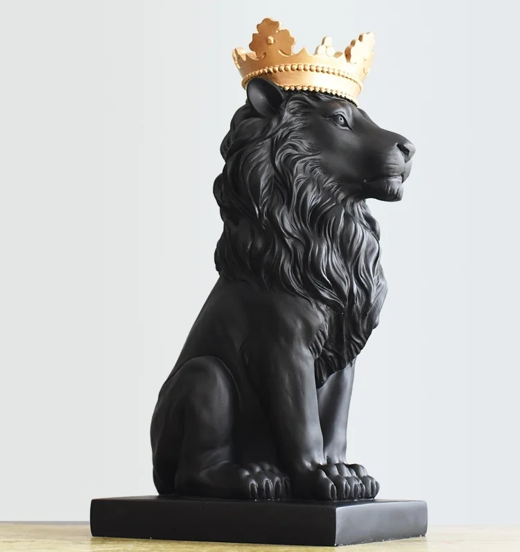 Imagem -02 - Royal Crown Lion Escultura Resina Estátua Home Animal Decoração Mascote Arte e Artesanato Acessórios Ornamento