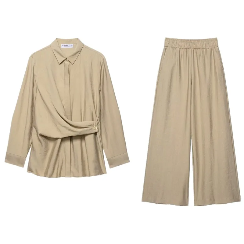 Pure Kleur Lange Sve irt Dames Faion Herfst Nieuwe Collectie Dubbele Knop Ontwerp Ele Werkkleding Tweedelige Set 2025