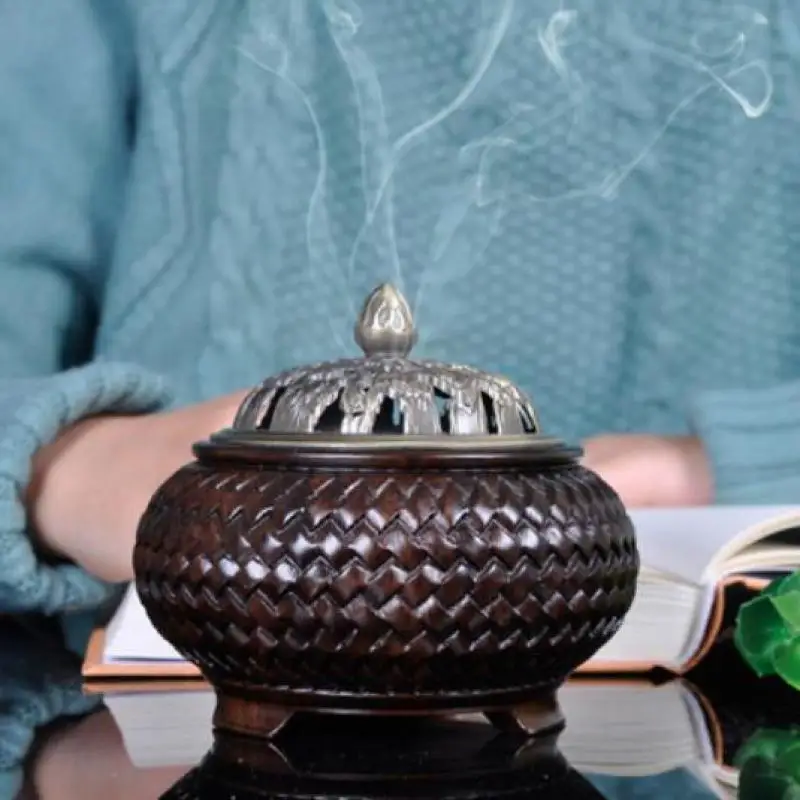 5.5" Collection Chinese Ebony Wood Hollow Out Three Foot Incense Burner