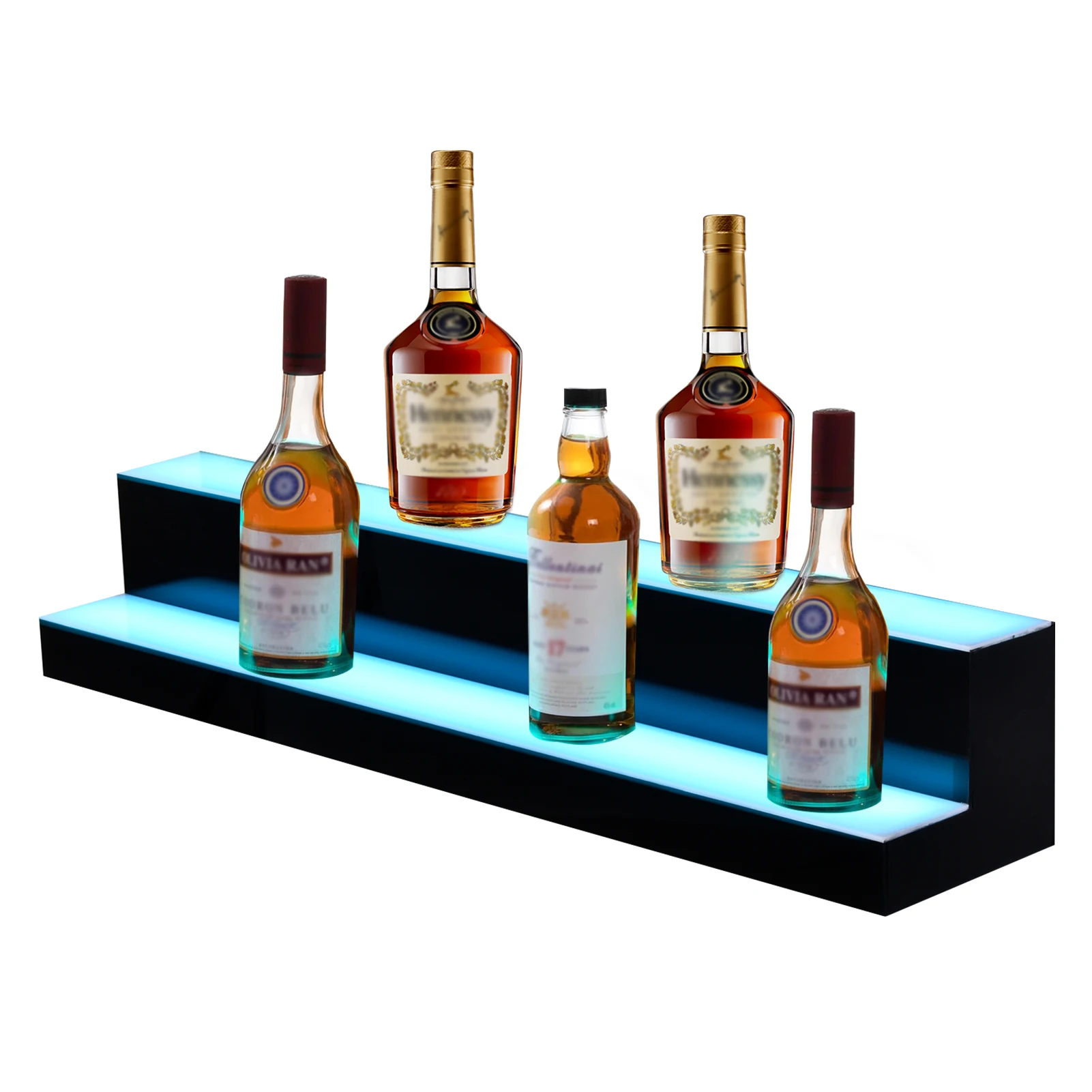 

LED Liquor Bottle Display Shelf, 2-Layer 23.6 Inch Illuminated Bottle Shelf, Remote Control Bar Shelf Stand with Light