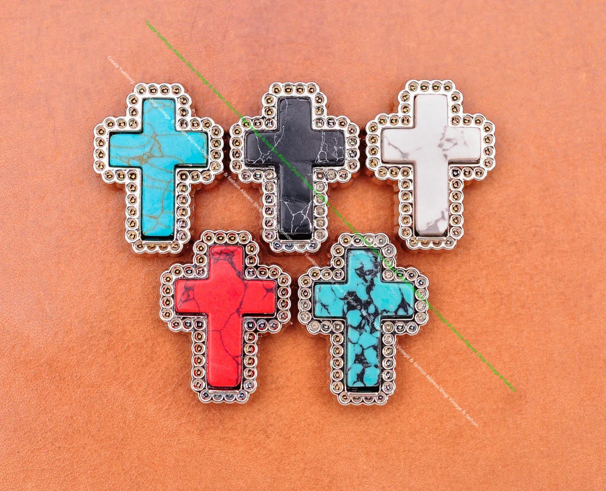 10pcs 19*26 Silver Naturl Sky Turquoise Cross Leathercraft Belt Luggage Bag Case Concho DIY Jewellery Accessories Screwback