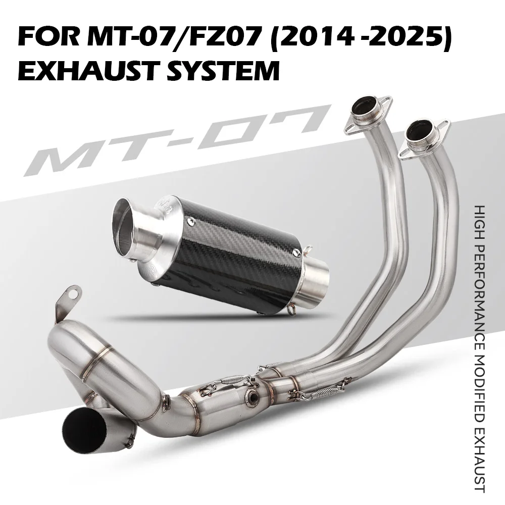 MT07 uitlaat motorfiets uitlaat compleet systeem voor MT-07 FZ-07 F01/F02 2014-2025 roestvrijstalen voorste verbindingspijp set - afbeelding 2