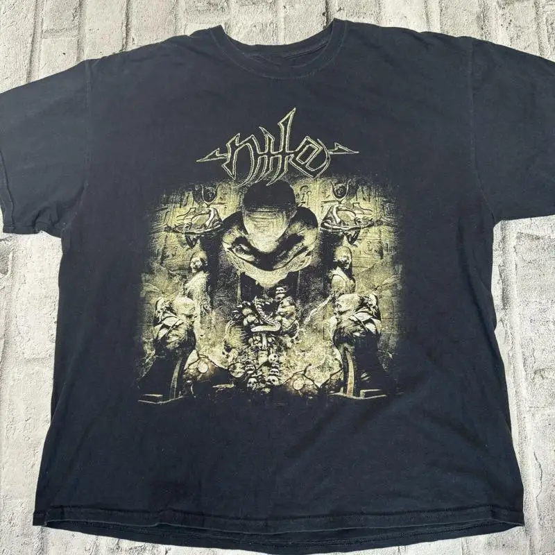 

Футболка для мужчин из плотного хлопка с принтом альбома группы Nile в стиле ретро, черная, все размеры, BL386