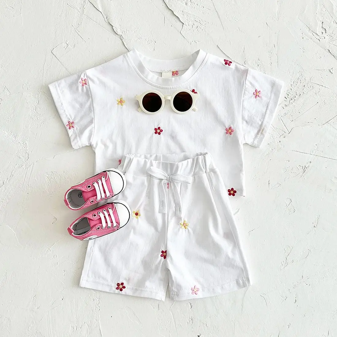 Ins Newborn Baby Girl Clothes Summer Small Floral Sweet 2Pcs Casual Short Sleeved T-shirt+Shorts Clothes Kids Outfit Suit