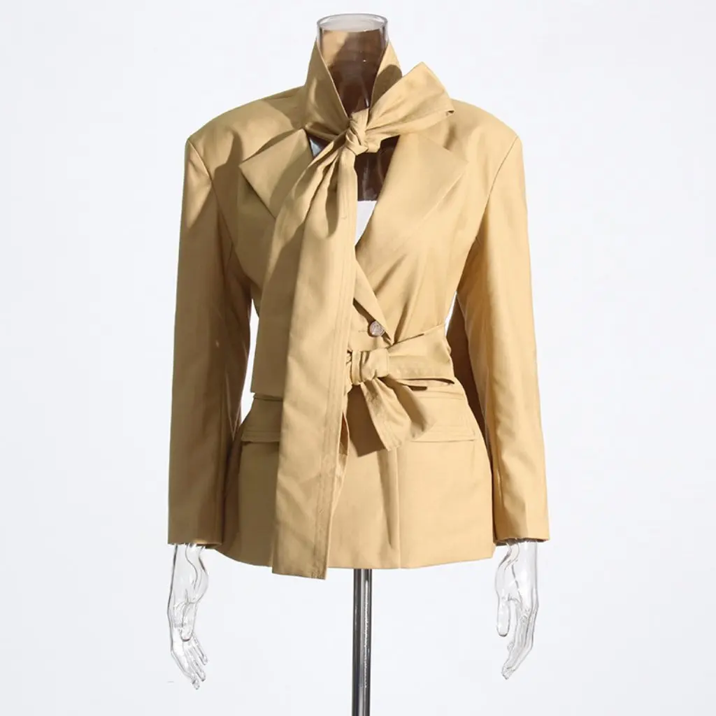 

Women's Slim Fit Silhouette Suit Jacket Scarf Style Cut High-End Versatile New Design