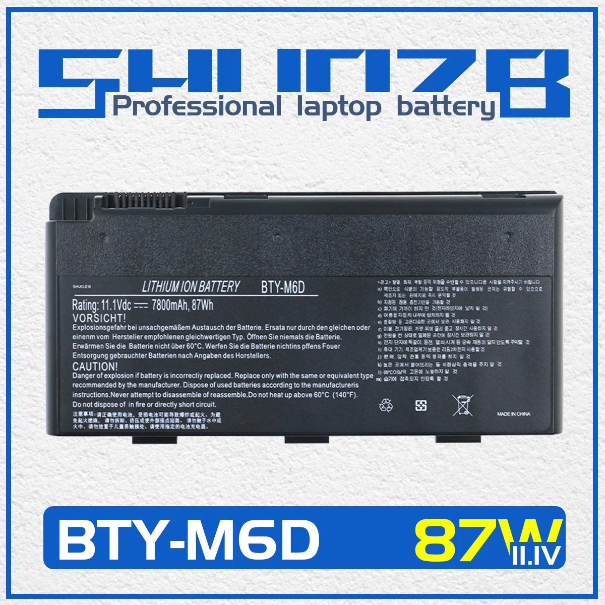 SHUOZB BTY-M6D Laptop Battery for MSI GT60 GT70 GX780R GX680 GX780 GT780R GT660R GT663R GX660 GT680R GT683 Series 87Wh 7800mAh