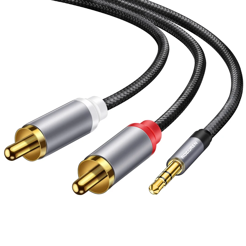 Rocoren 3.5mm naar 2RCA Kabel Aux Audio Kabel 3.5 Jack naar 2 RCA Male Adapter Splitter voor TV Box Video versterker Luidspreker Draad Koord