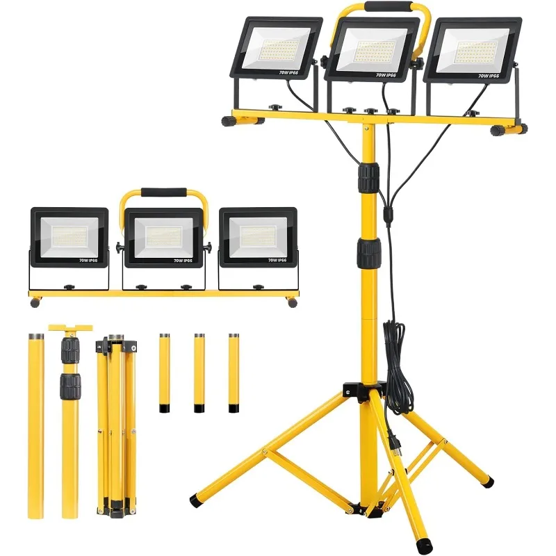 

21000Lumen LED Work Lights with Stand - 3 Head Portable Work Light with 16FT Cord - IP66 Waterproof Tripod Worklights for Outdoo