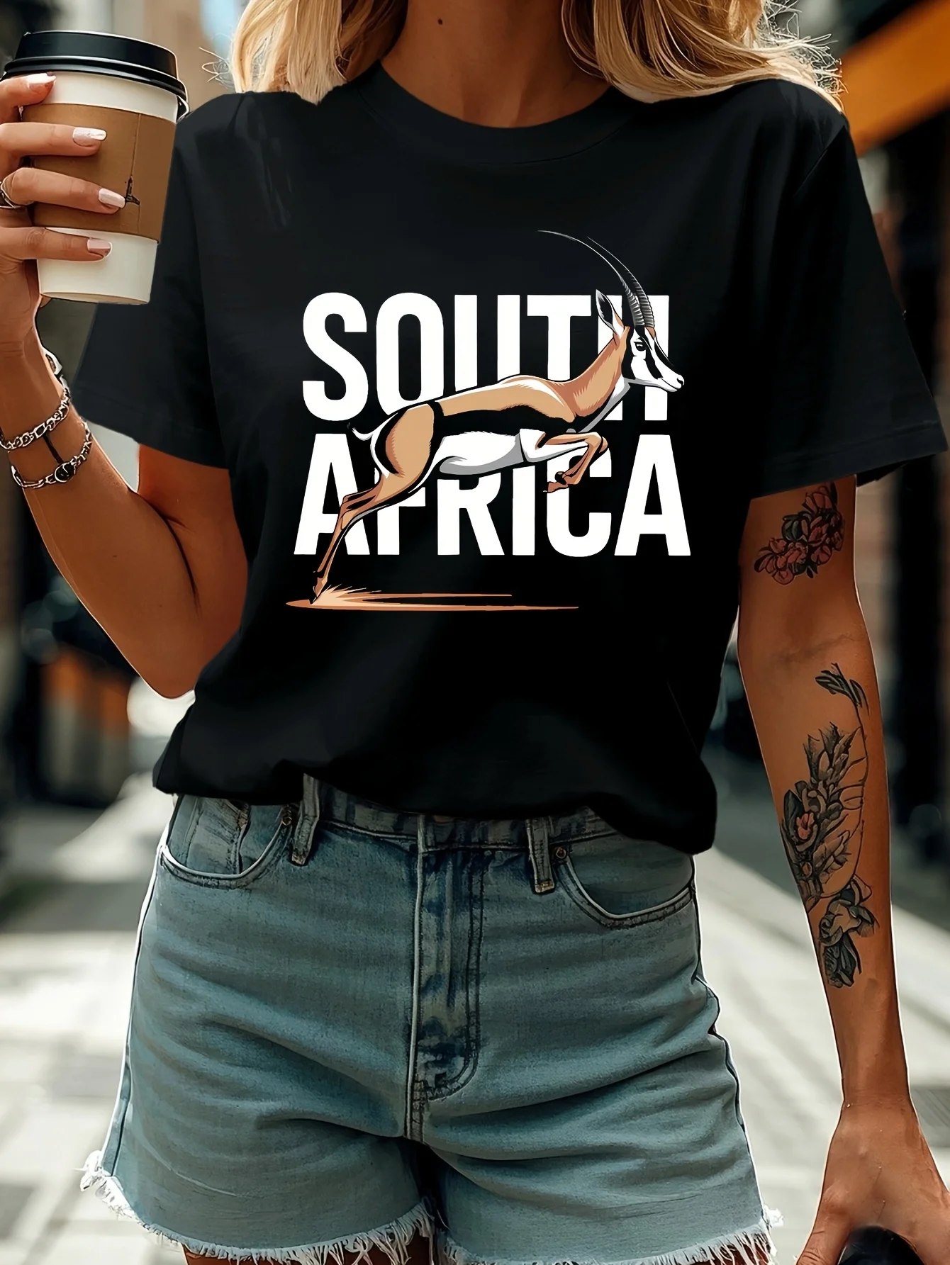 

Women's T-shirt, Short Sleeve SOUTH AFRICA Letter Print Crew Neck Casual Top For Summer & Spring, Women's Clothing