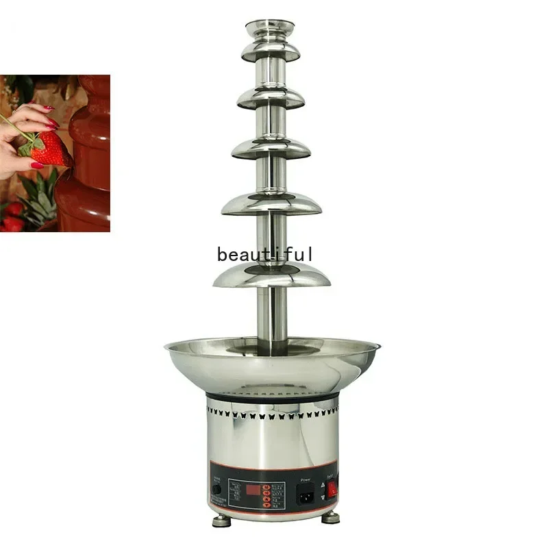 4 5 6 7 Tier Big Chocolate Melting With Heating Fondue Cheese Fondue Chocolate Machine Digital Chocolate Fountain Machine