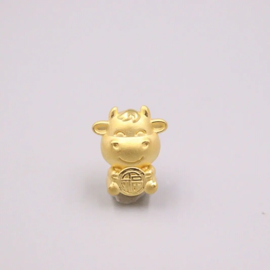 1pcs Real 24K Yellow Gold Pendant For Women 3D Hard Gold Ox Pendant 13*11mm Gift DIY Loose Blessing Ox