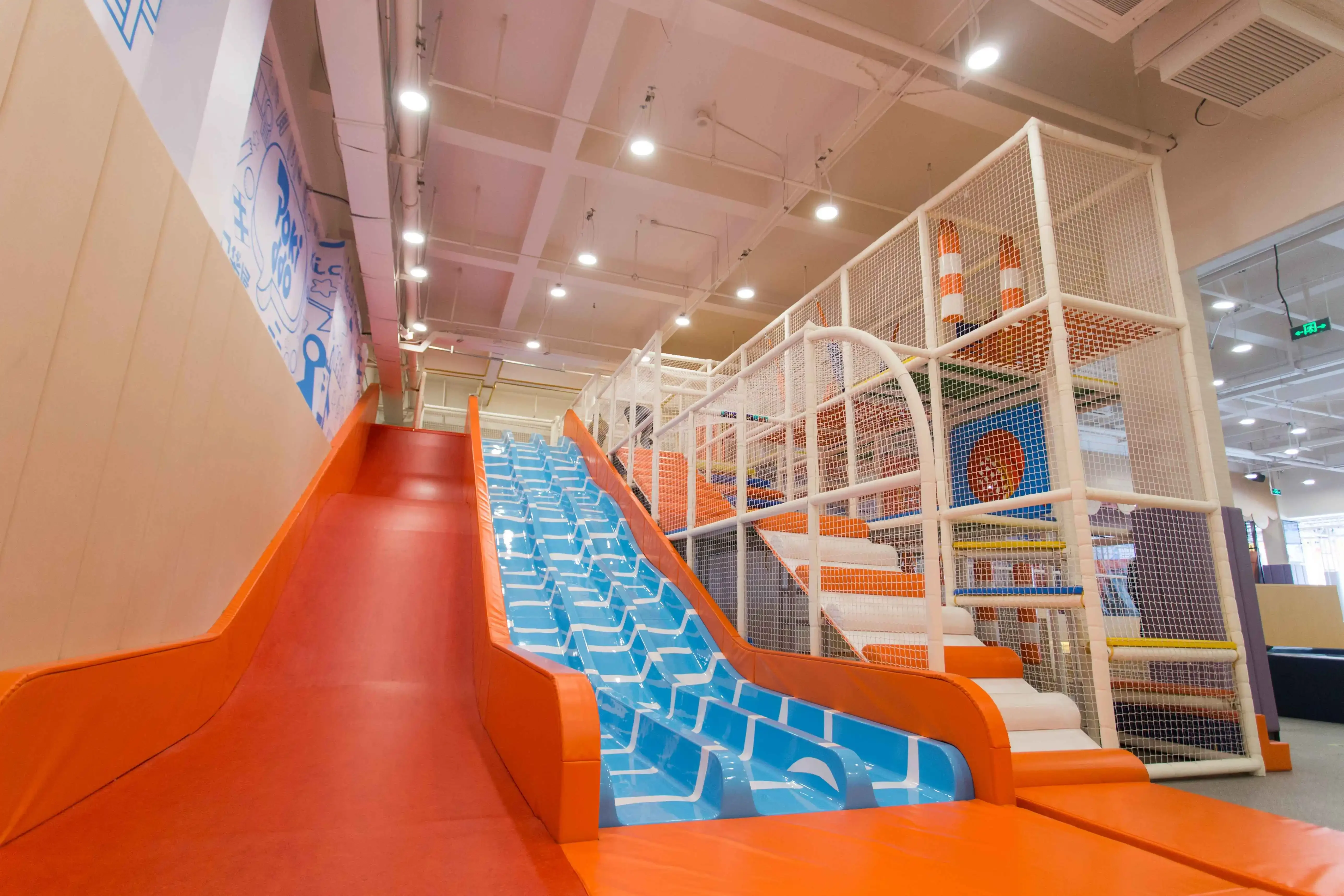 Plastic kids wave  big  devil slides  for children indoor Playground